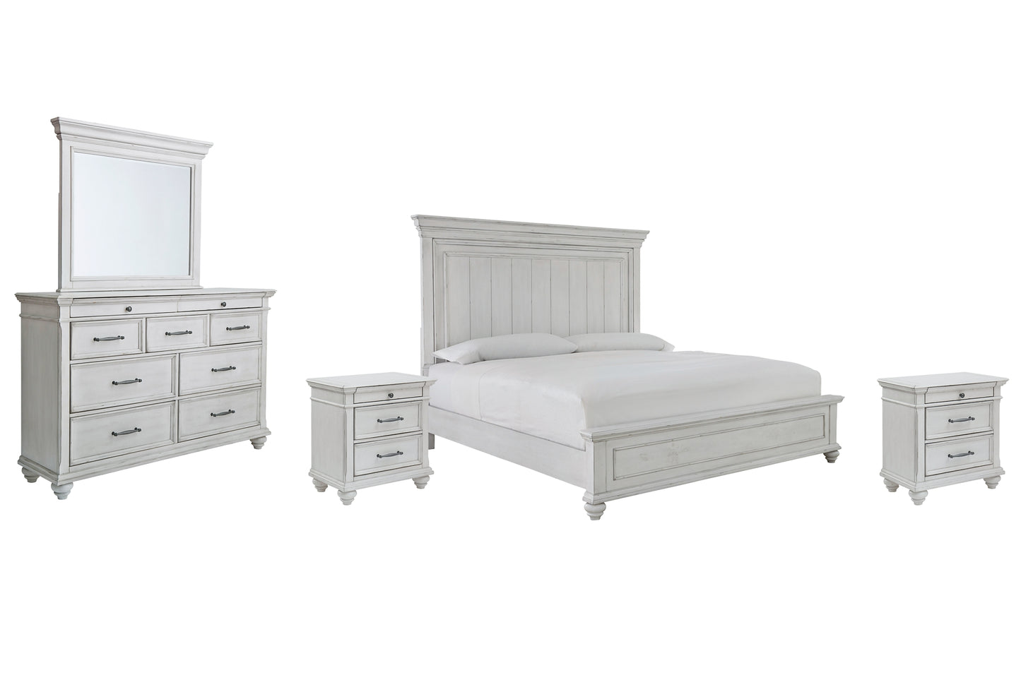 Kanwyn King Panel Bed with Mirrored Dresser and 2 Nightstands Benchcraft®