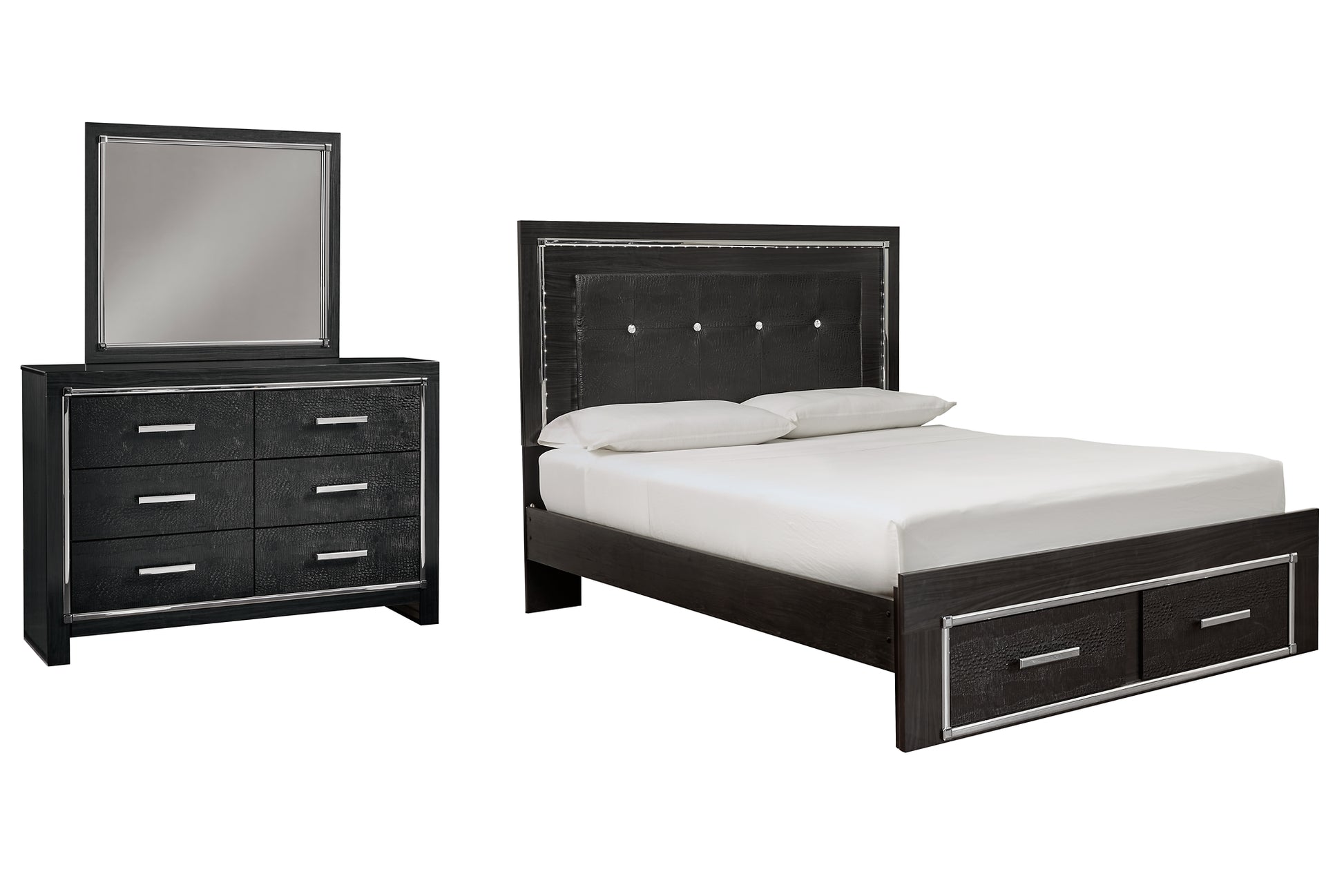 Kaydell Queen Panel Bed with Storage with Mirrored Dresser Signature Design by Ashley®