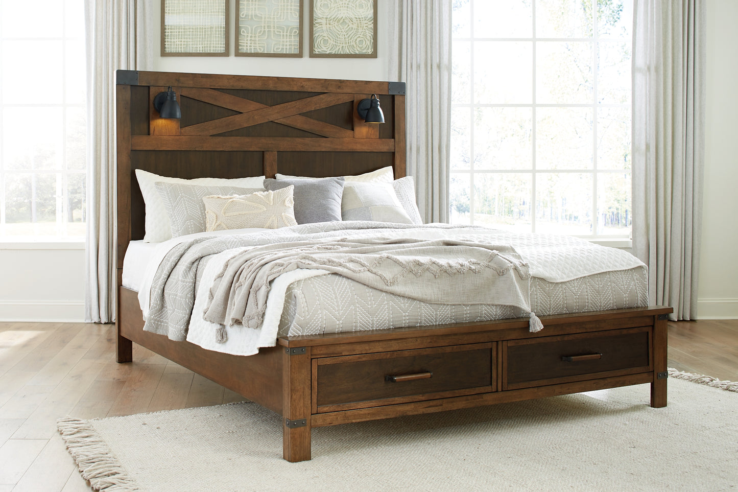 Wyattfield King Panel Bed with Mirrored Dresser, Chest and 2 Nightstands Benchcraft®