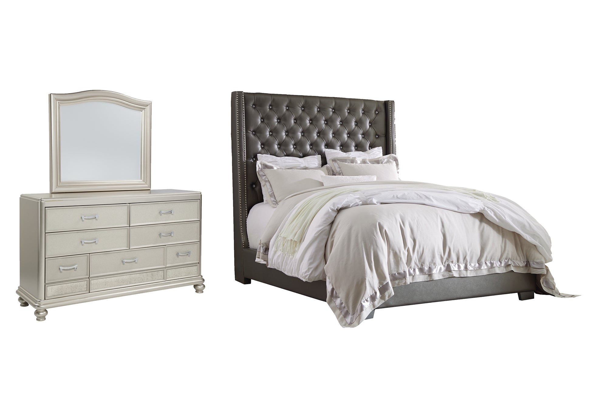 Coralayne California King Upholstered Bed with Mirrored Dresser Signature Design by Ashley®