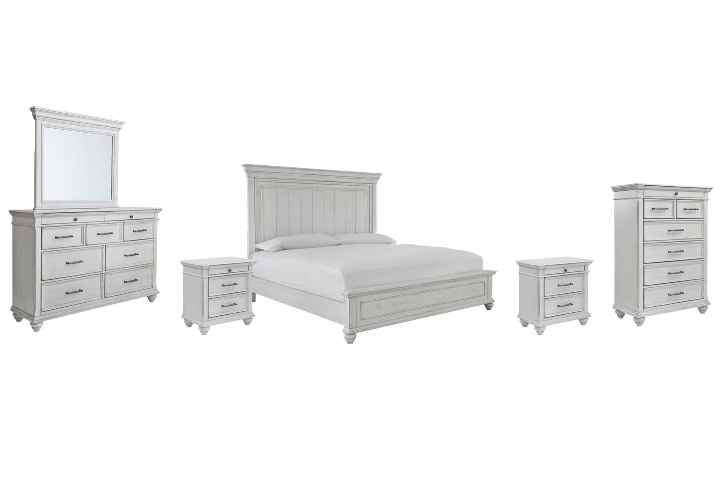 Kanwyn King Panel Bed with Mirrored Dresser, Chest and 2 Nightstands Benchcraft®