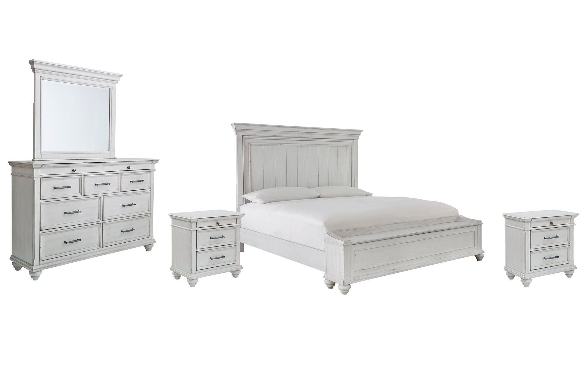 Kanwyn King Panel Bed with Storage with Mirrored Dresser and 2 Nightstands Benchcraft®