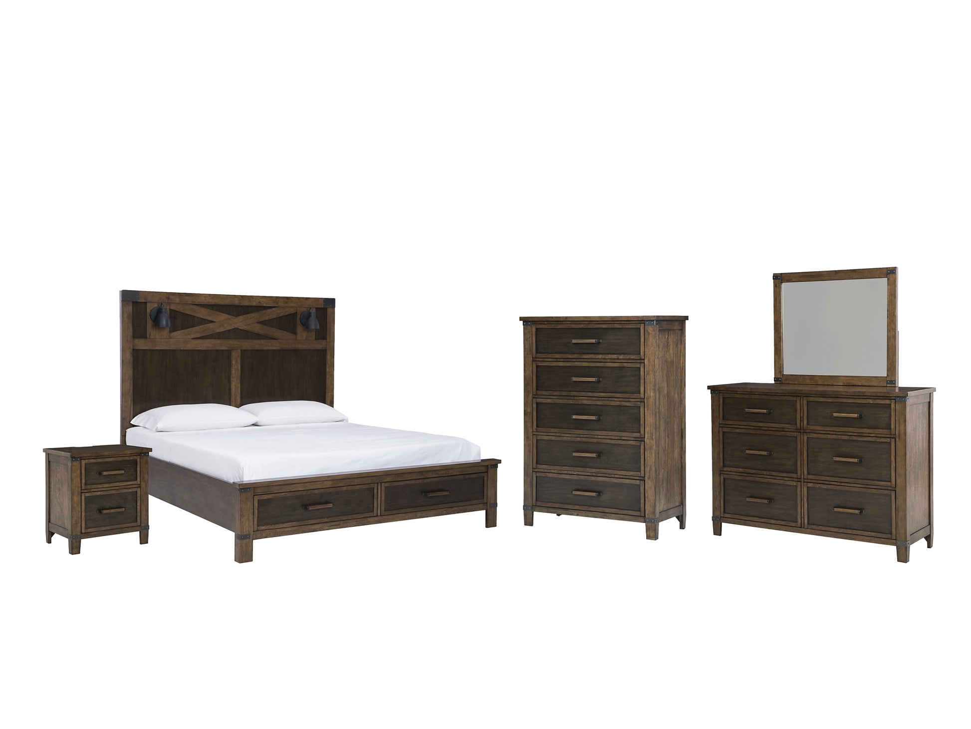 Wyattfield King Panel Bed with Mirrored Dresser, Chest and Nightstand Benchcraft®
