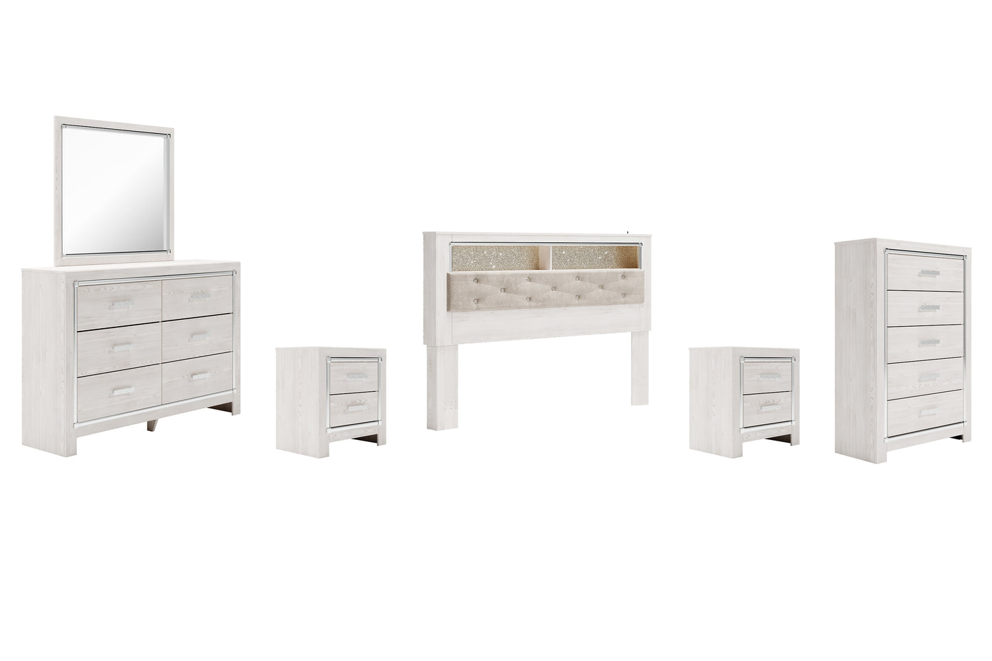 Altyra King Bookcase Headboard with Mirrored Dresser, Chest and 2 Nightstands Signature Design by Ashley®