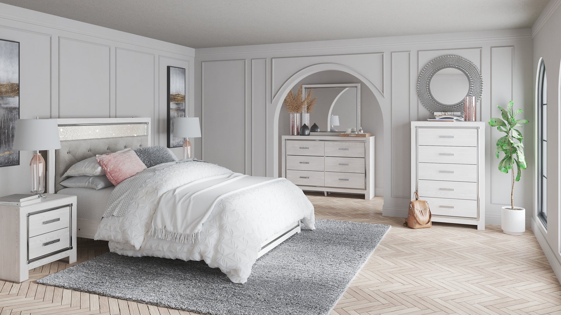 Altyra Queen Panel Bed with Mirrored Dresser and 2 Nightstands Signature Design by Ashley®