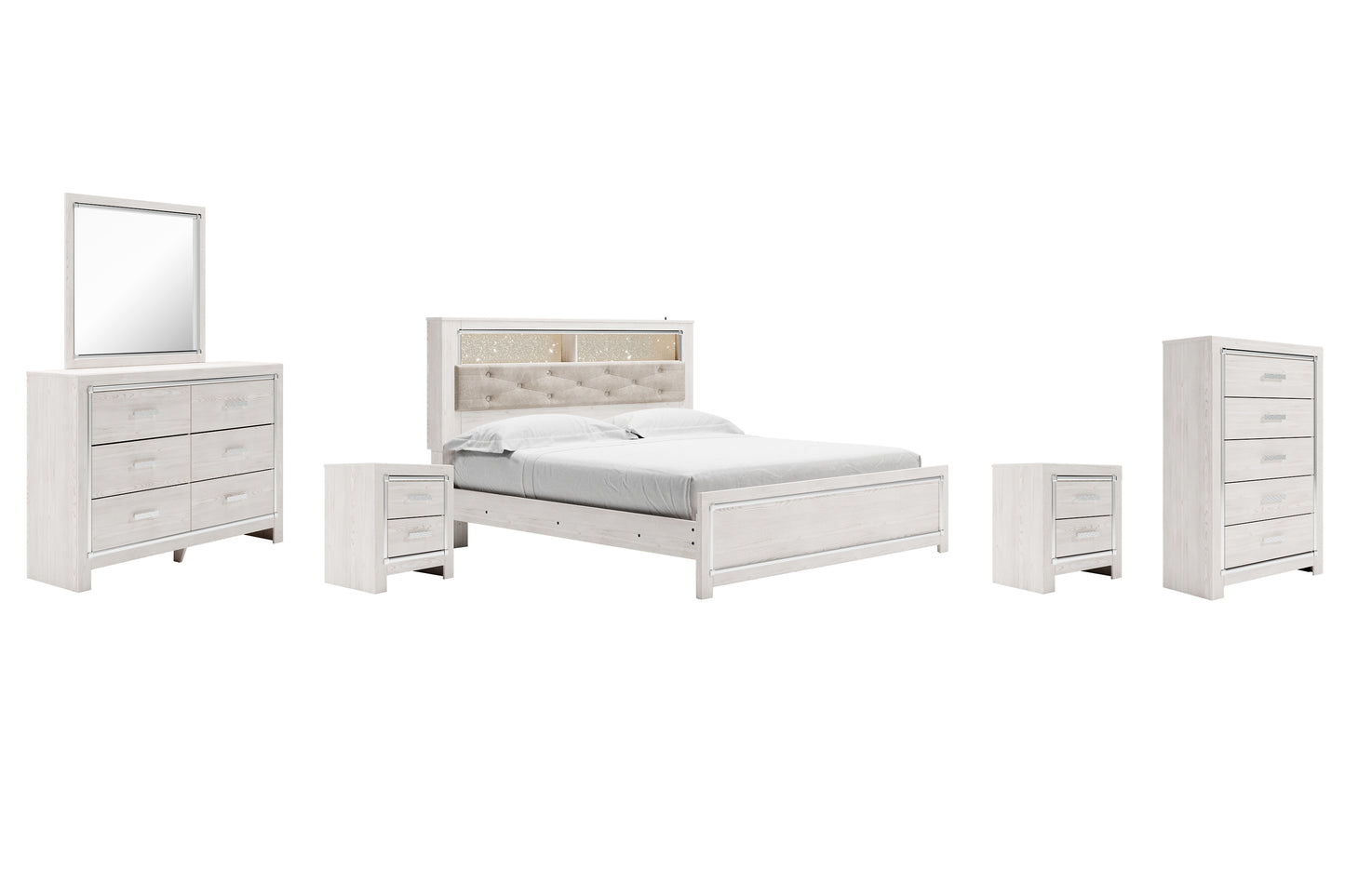 Altyra King Panel Bookcase Bed with Mirrored Dresser, Chest and 2 Nightstands Signature Design by Ashley®