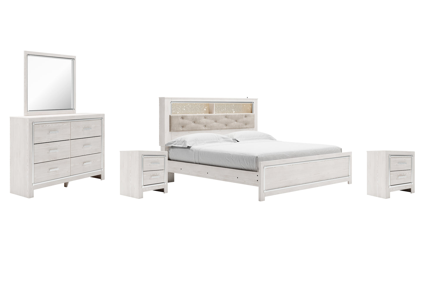Altyra King Panel Bookcase Bed with Mirrored Dresser and 2 Nightstands Signature Design by Ashley®