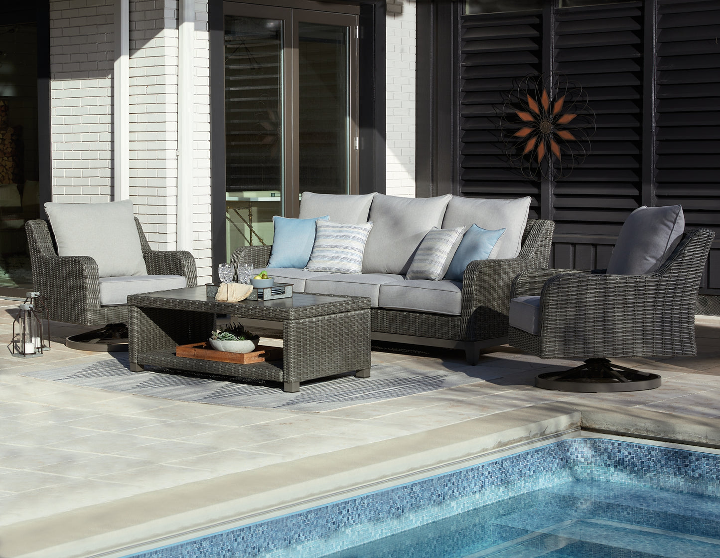 Elite Park Outdoor Sofa and 2 Chairs with Coffee Table Signature Design by Ashley®