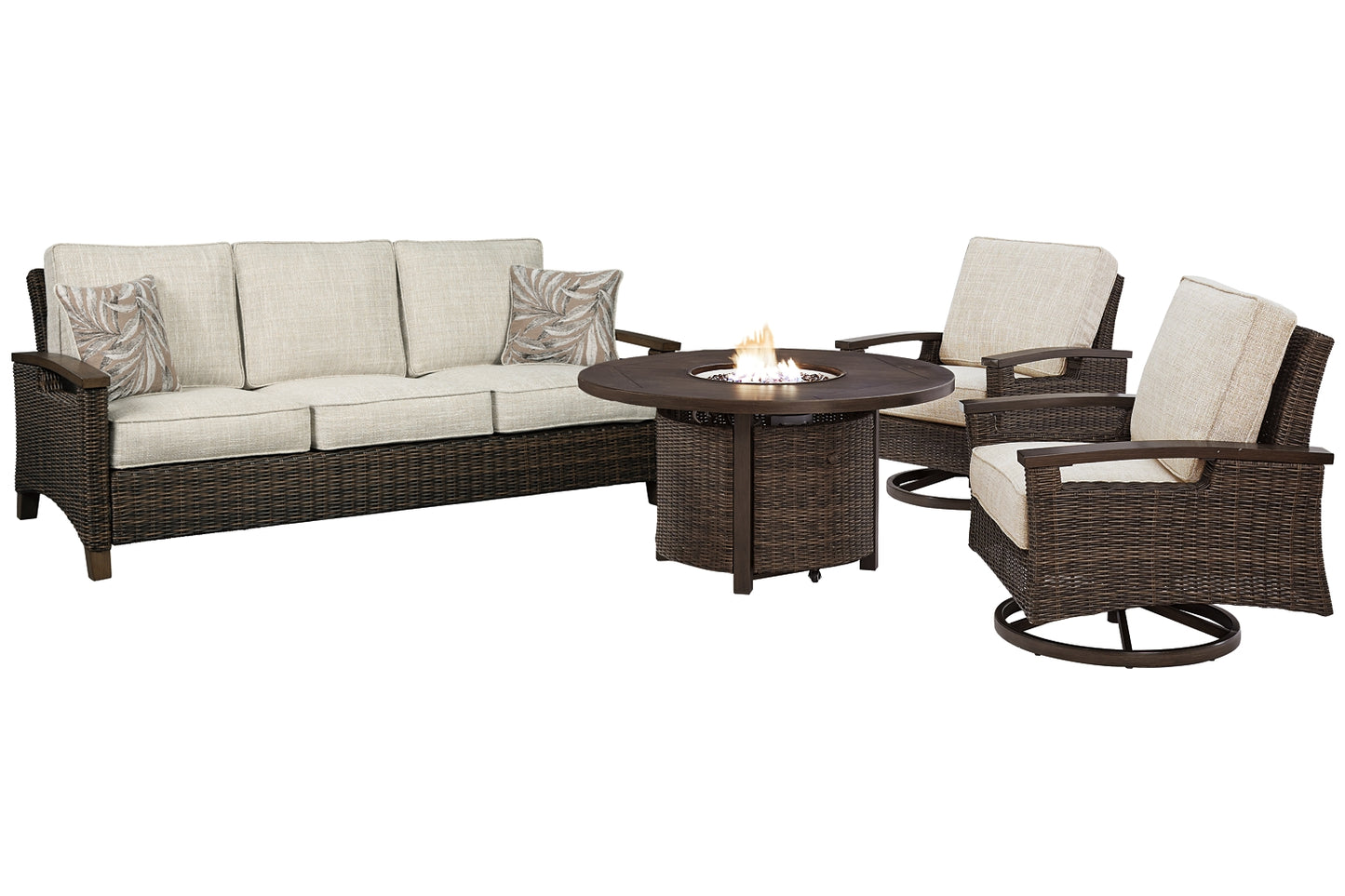 Paradise Trail Outdoor Sofa and 2 Lounge Chairs with Fire Pit Table Signature Design by Ashley®