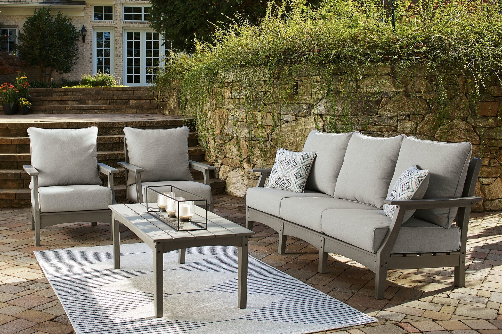 Visola Outdoor Sofa and 2 Chairs with Coffee Table Signature Design by Ashley®