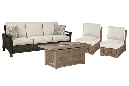 Beachcroft Outdoor Sofa and 2 Lounge Chairs with Fire Pit Table Signature Design by Ashley®