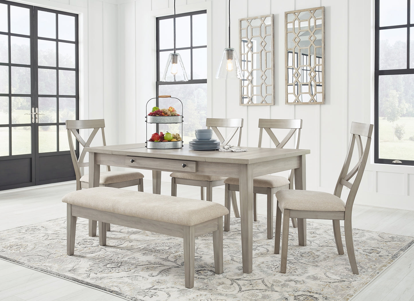 Parellen Dining Table and 4 Chairs and Bench Signature Design by Ashley®