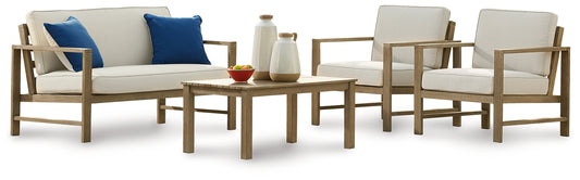 Fynnegan Outdoor Loveseat and 2 Chairs with Coffee Table Signature Design by Ashley®