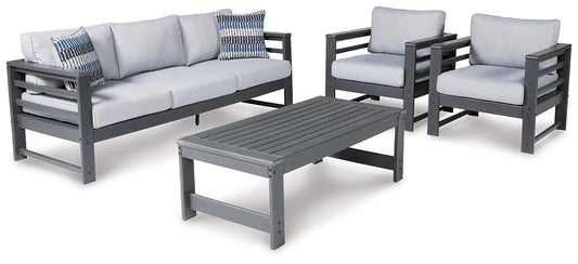 Amora Outdoor Sofa and 2 Chairs with Coffee Table Signature Design by Ashley®