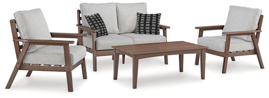 Emmeline Outdoor Loveseat and 2 Chairs with Coffee Table Signature Design by Ashley®