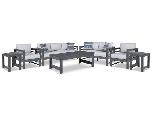 Amora Outdoor Sofa, Loveseat and 2 Lounge Chairs with Coffee Table and 2 End Tables Signature Design by Ashley®