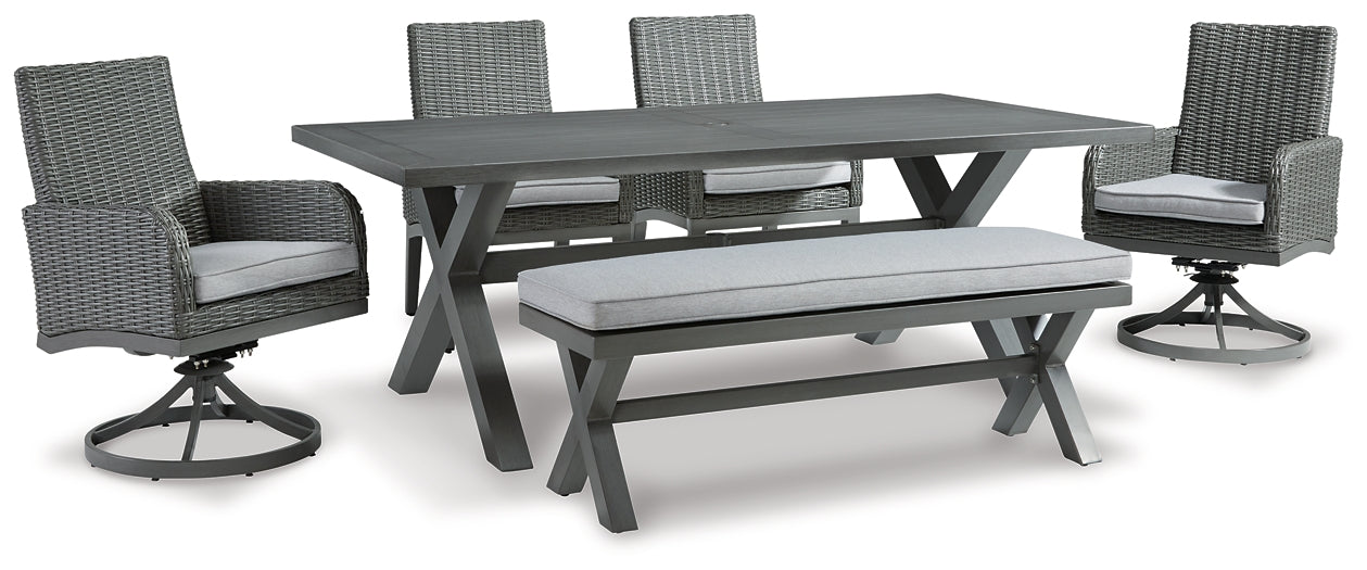 Elite Park Outdoor Dining Table and 4 Chairs and Bench Signature Design by Ashley®