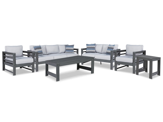 Amora Outdoor Sofa, Loveseat and 2 Lounge Chairs with Coffee Table and End Table Signature Design by Ashley®