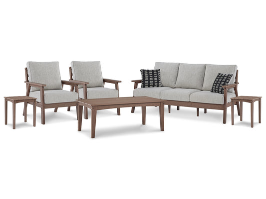 Emmeline Outdoor Sofa and  2 Lounge Chairs with Coffee Table and 2 End Tables Signature Design by Ashley®