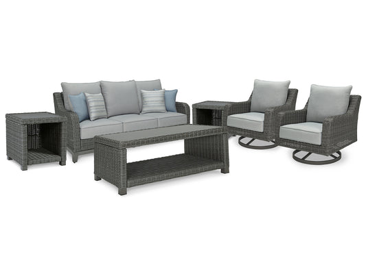 Elite Park Outdoor Sofa and  2 Lounge Chairs with Coffee Table and 2 End Tables Signature Design by Ashley®