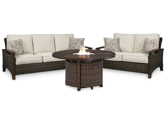 Paradise Trail Outdoor Sofa and Loveseat with Fire Pit Table Signature Design by Ashley®