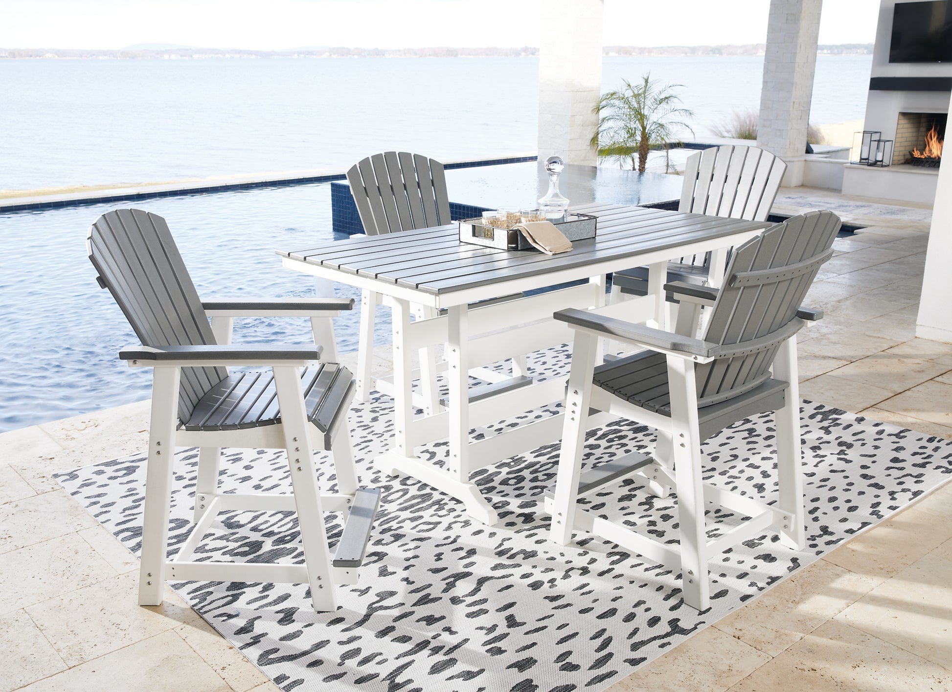 Transville Outdoor Counter Height Dining Table and 4 Barstools Signature Design by Ashley®