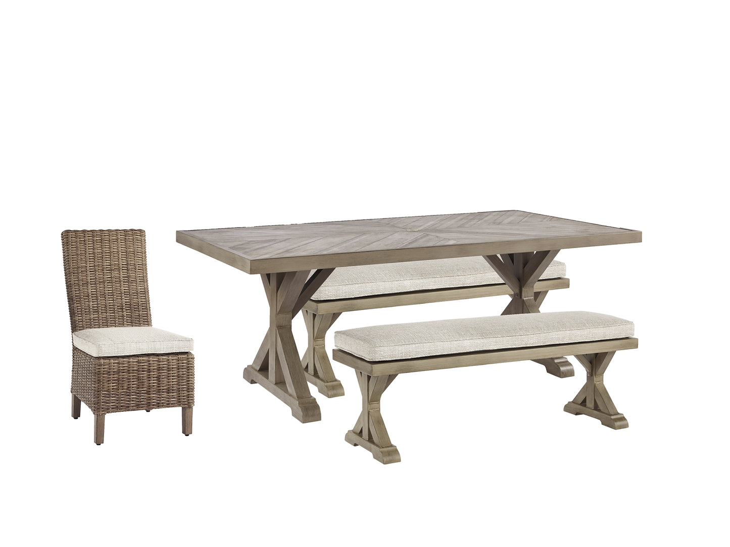 Beachcroft Outdoor Dining Table and 4 Chairs and Bench Signature Design by Ashley®