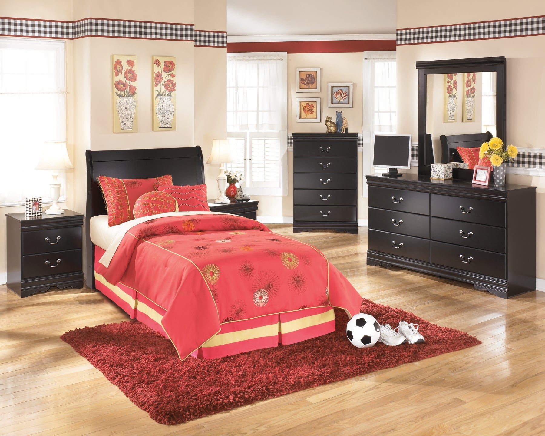 Huey Vineyard Twin Sleigh Headboard with Mirrored Dresser, Chest and 2 Nightstands Signature Design by Ashley®