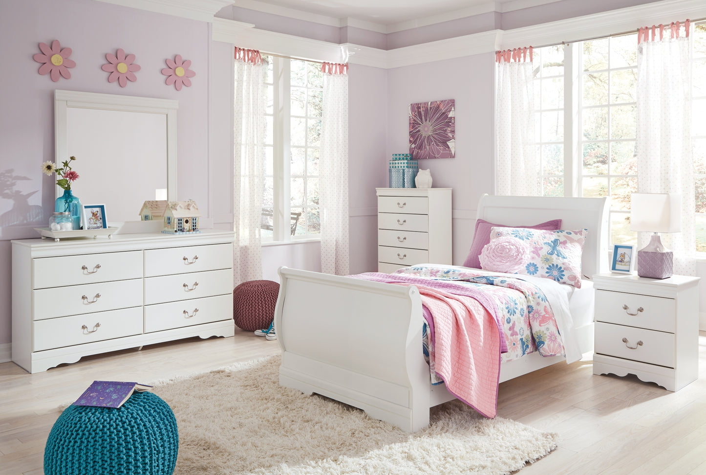 Anarasia Twin Sleigh Bed with Mirrored Dresser, Chest and Nightstand Signature Design by Ashley®