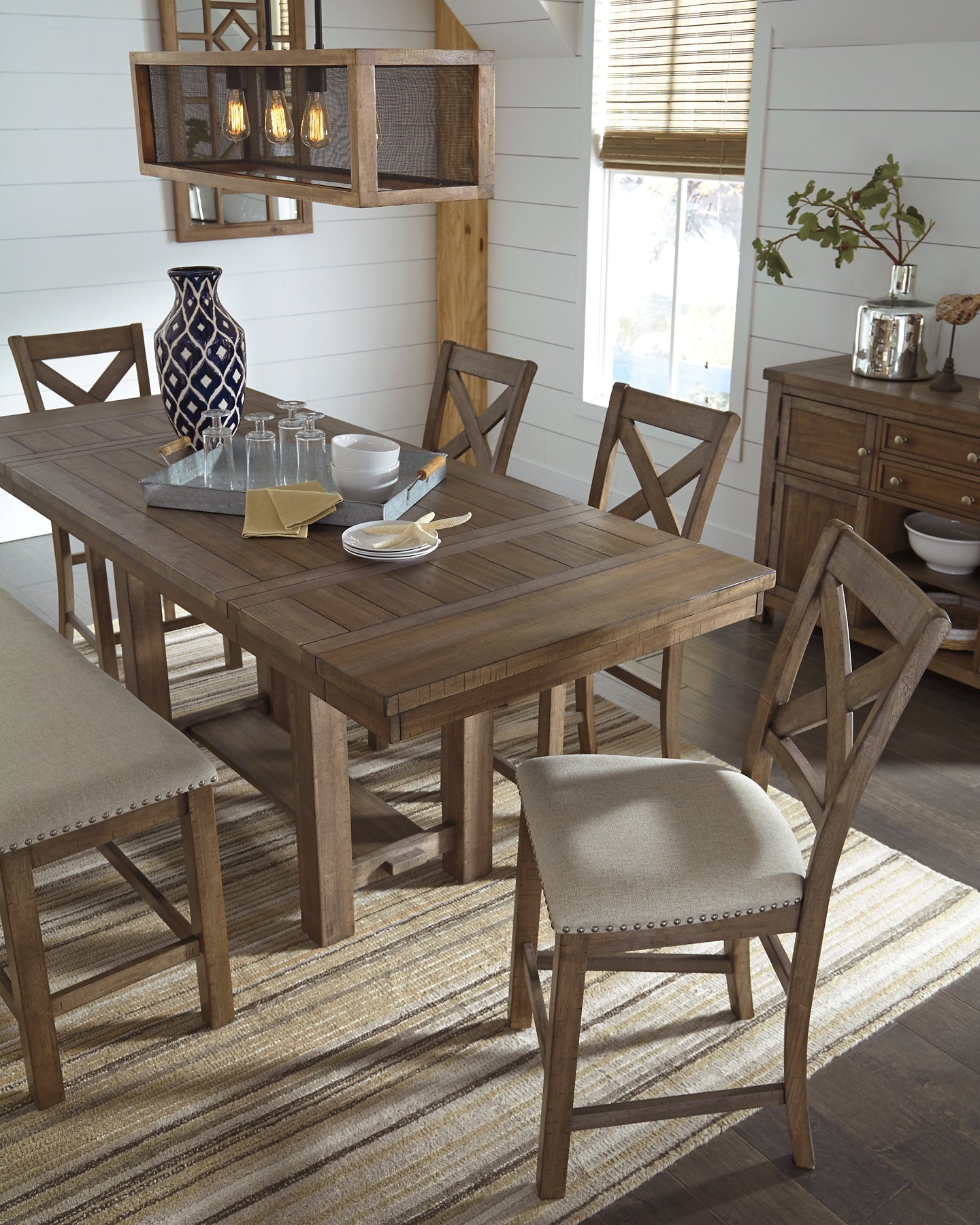 Moriville Counter Height Dining Table and 4 Barstools with Storage Signature Design by Ashley®