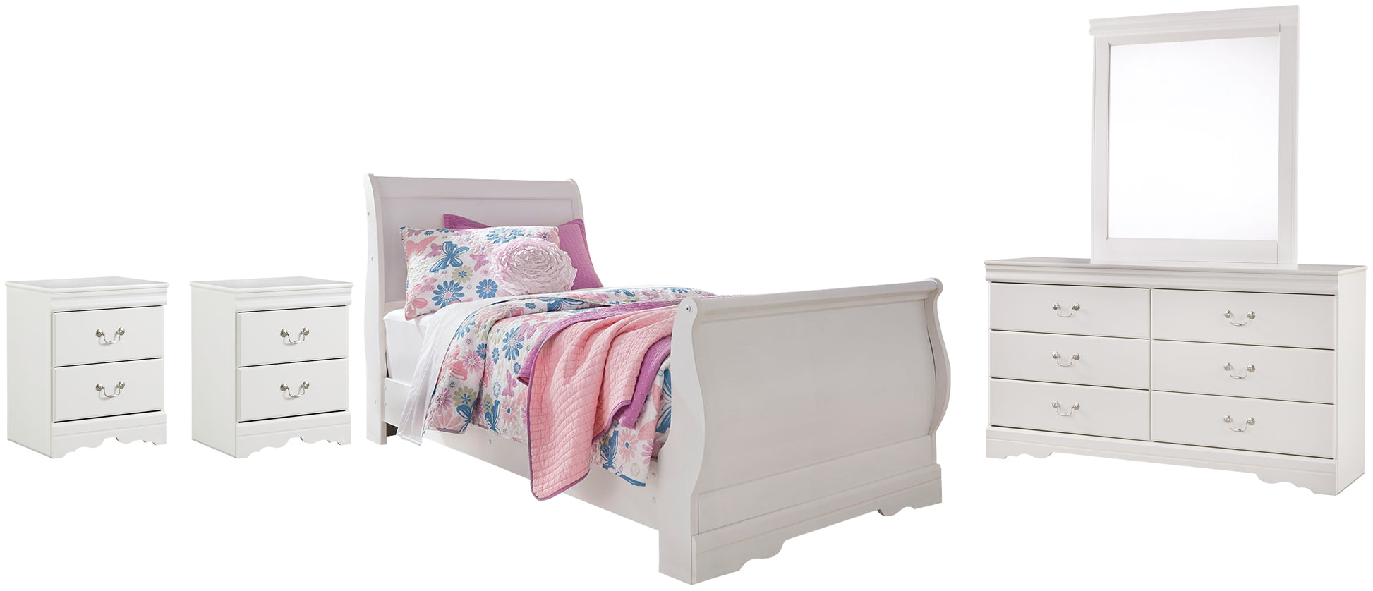 Anarasia Twin Sleigh Bed with Mirrored Dresser and 2 Nightstands Signature Design by Ashley®