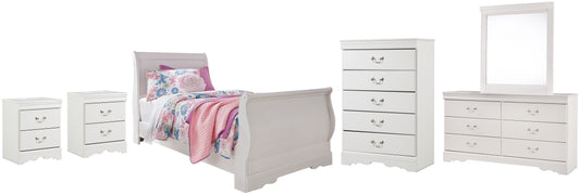 Anarasia Twin Sleigh Bed with Mirrored Dresser, Chest and 2 Nightstands Signature Design by Ashley®