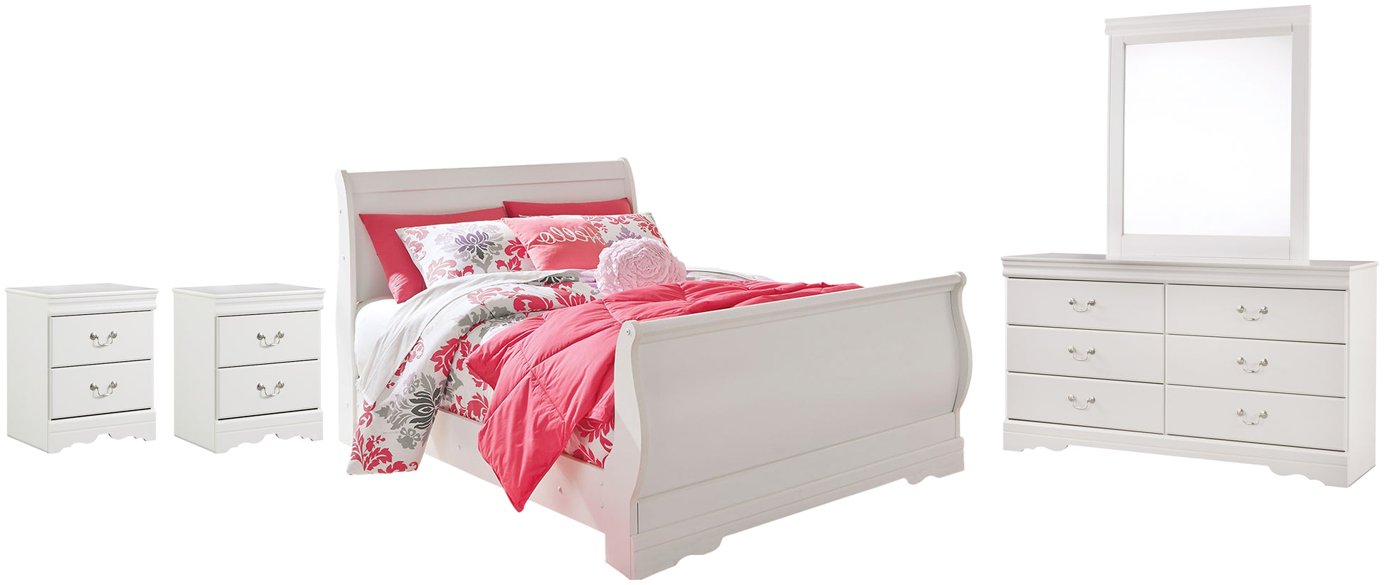 Anarasia Full Sleigh Bed with Mirrored Dresser and 2 Nightstands Signature Design by Ashley®