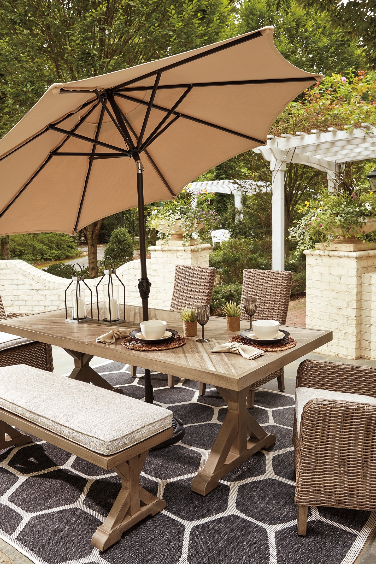Beachcroft Outdoor Dining Table and 2 Chairs and 2 Benches Signature Design by Ashley®
