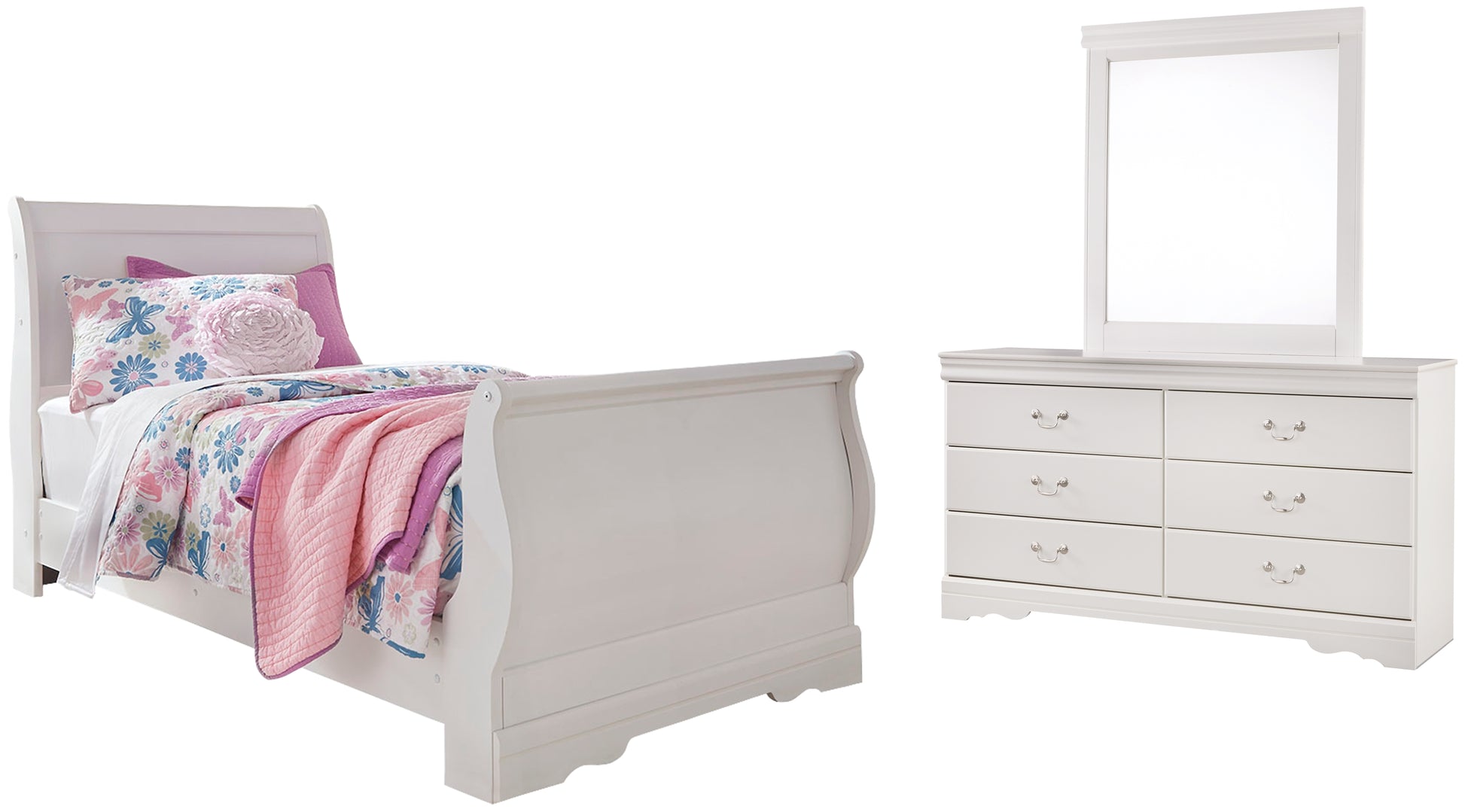 Anarasia Twin Sleigh Bed with Mirrored Dresser Signature Design by Ashley®