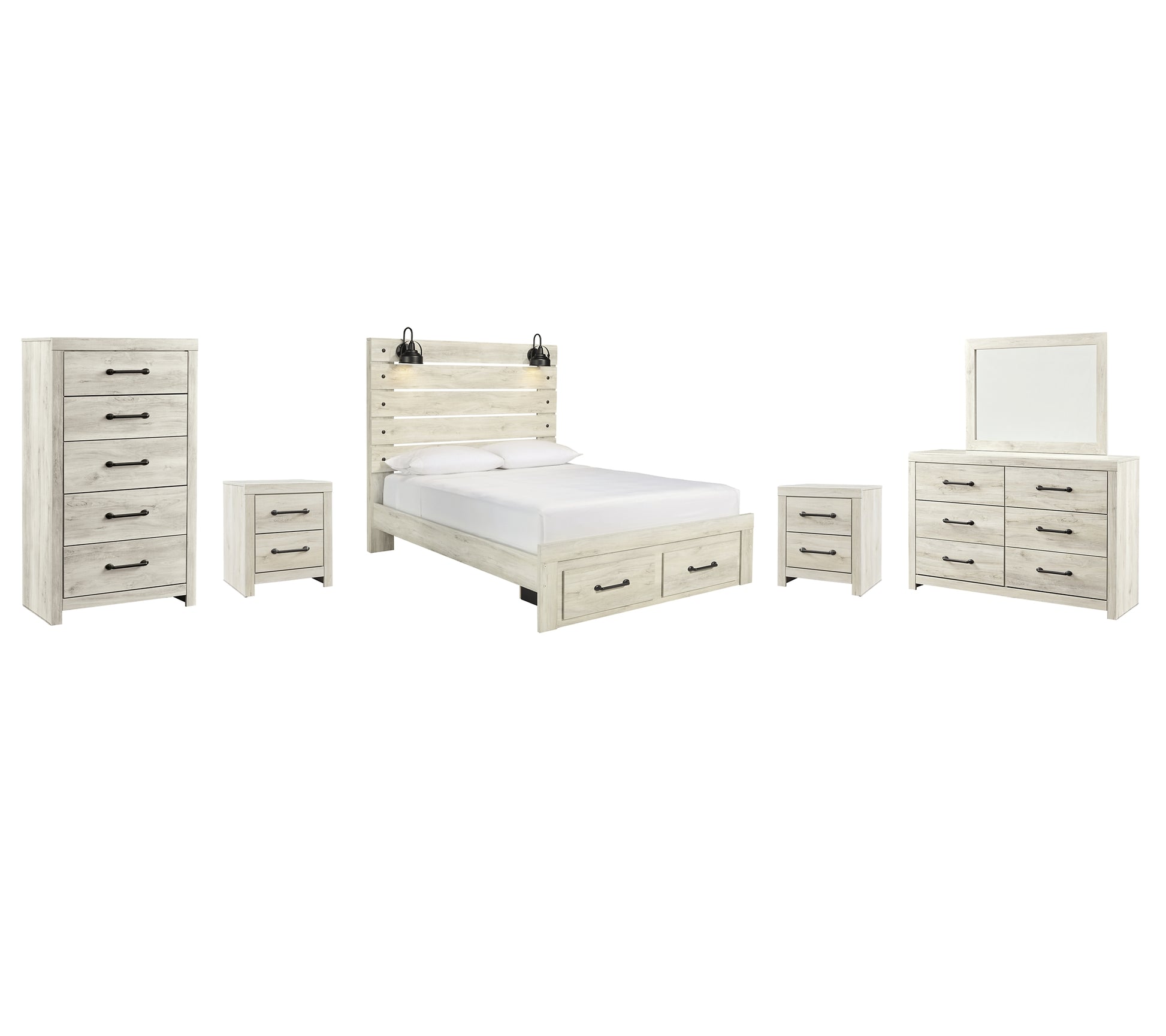 Cambeck Queen Panel Bed with 2 Storage Drawers with Mirrored Dresser, Chest and 2 Nightstands Signature Design by Ashley®