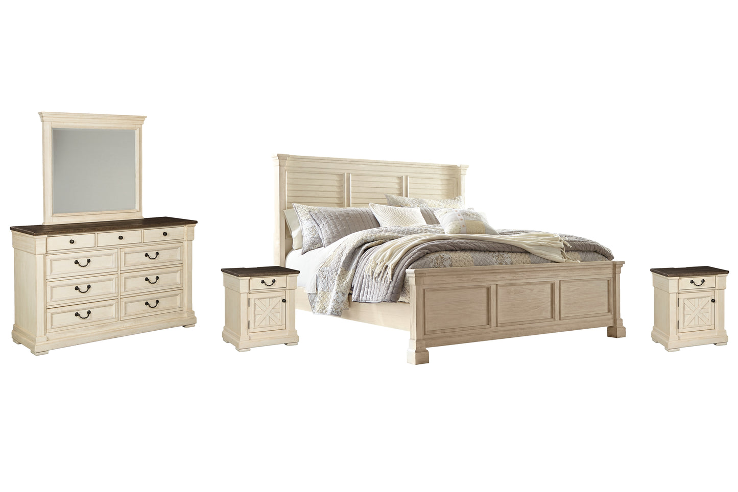 Bolanburg California King Panel Bed with Mirrored Dresser and 2 Nightstands Signature Design by Ashley®