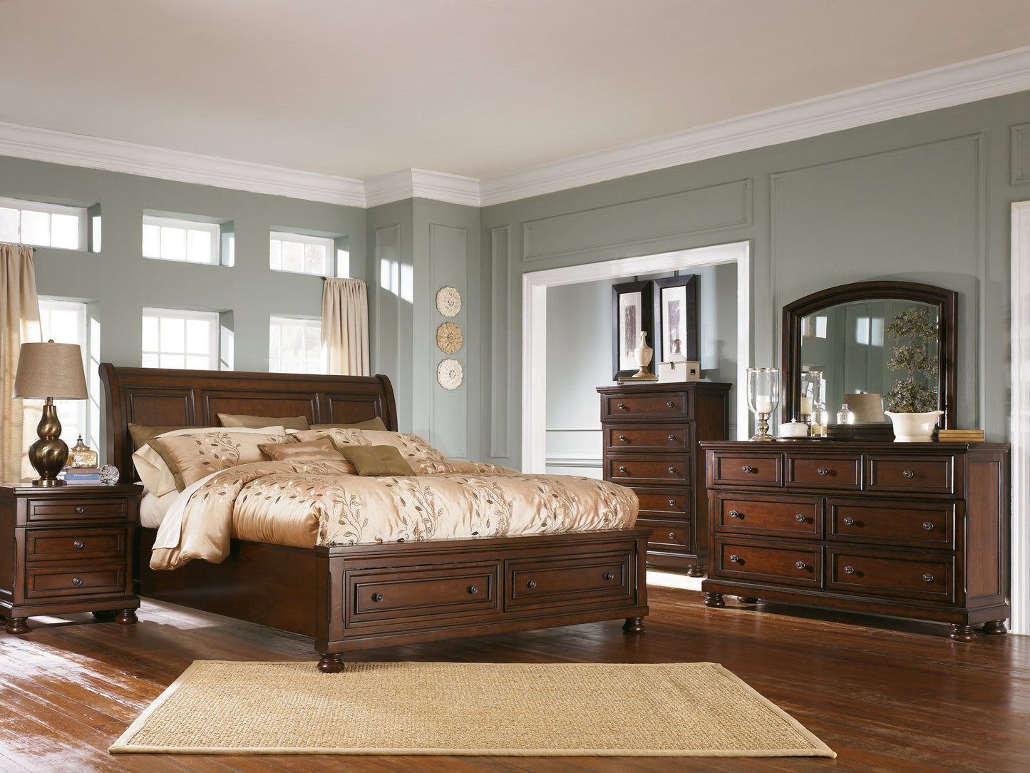 Porter King Sleigh Bed with Mirrored Dresser and Chest Millennium® by Ashley