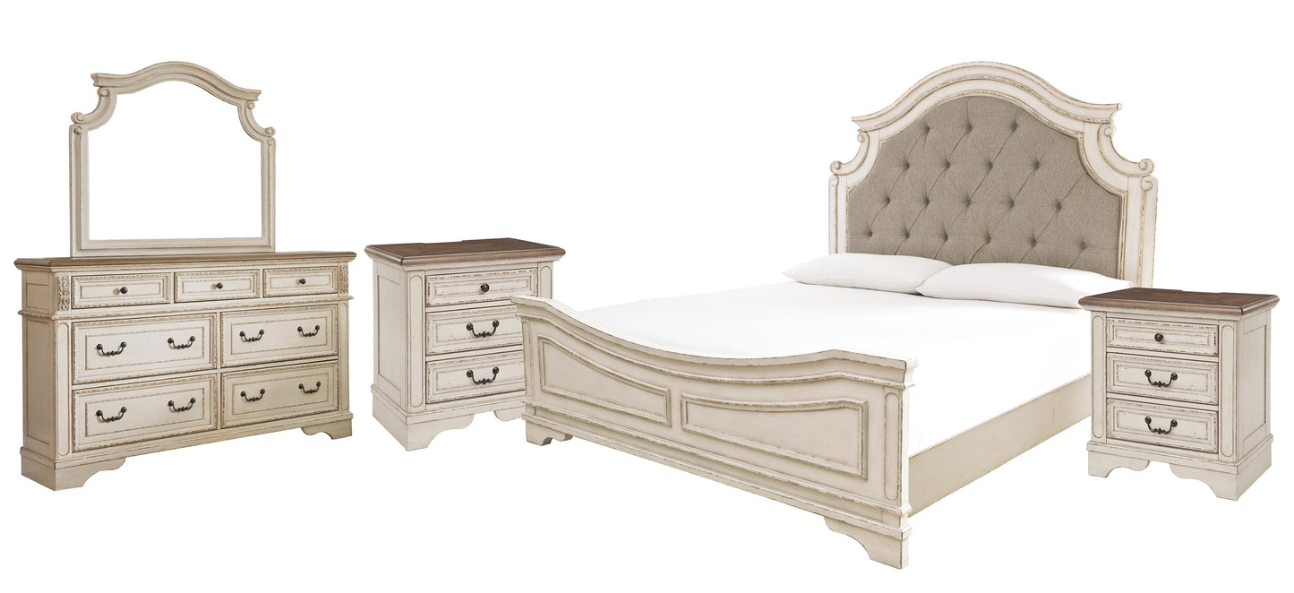 Realyn King Upholstered Panel Bed with Mirrored Dresser and 2 Nightstands Signature Design by Ashley®