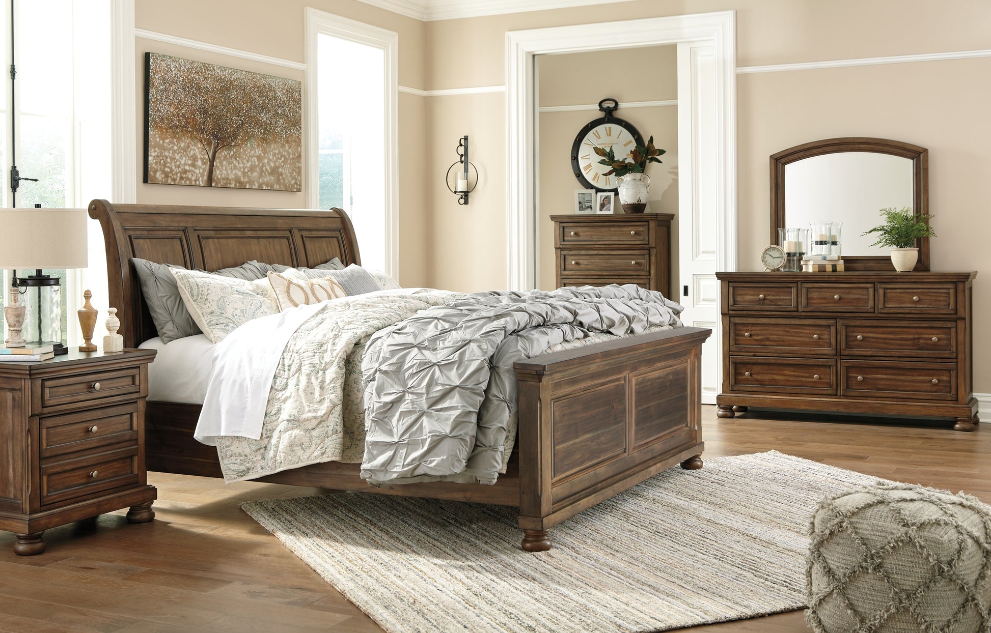 Flynnter King Panel Bed with 2 Storage Drawers with Mirrored Dresser, Chest and Nightstand Signature Design by Ashley®