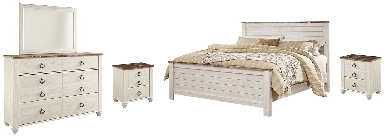 Willowton California King Panel Bed with Mirrored Dresser and 2 Nightstands Signature Design by Ashley®