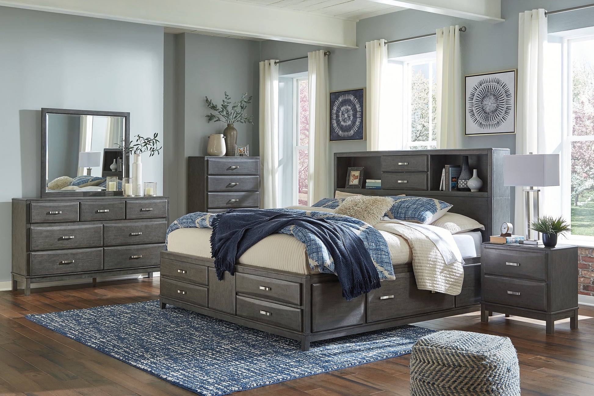 Caitbrook Queen Storage Bed with 8 Storage Drawers with Mirrored Dresser and Chest Signature Design by Ashley®