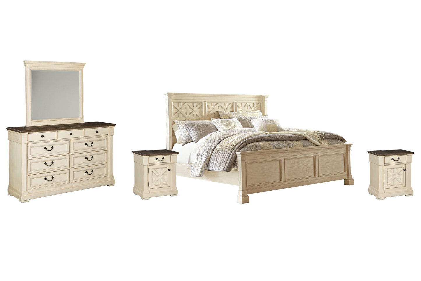 Bolanburg King Panel Bed with Mirrored Dresser and 2 Nightstands Signature Design by Ashley®