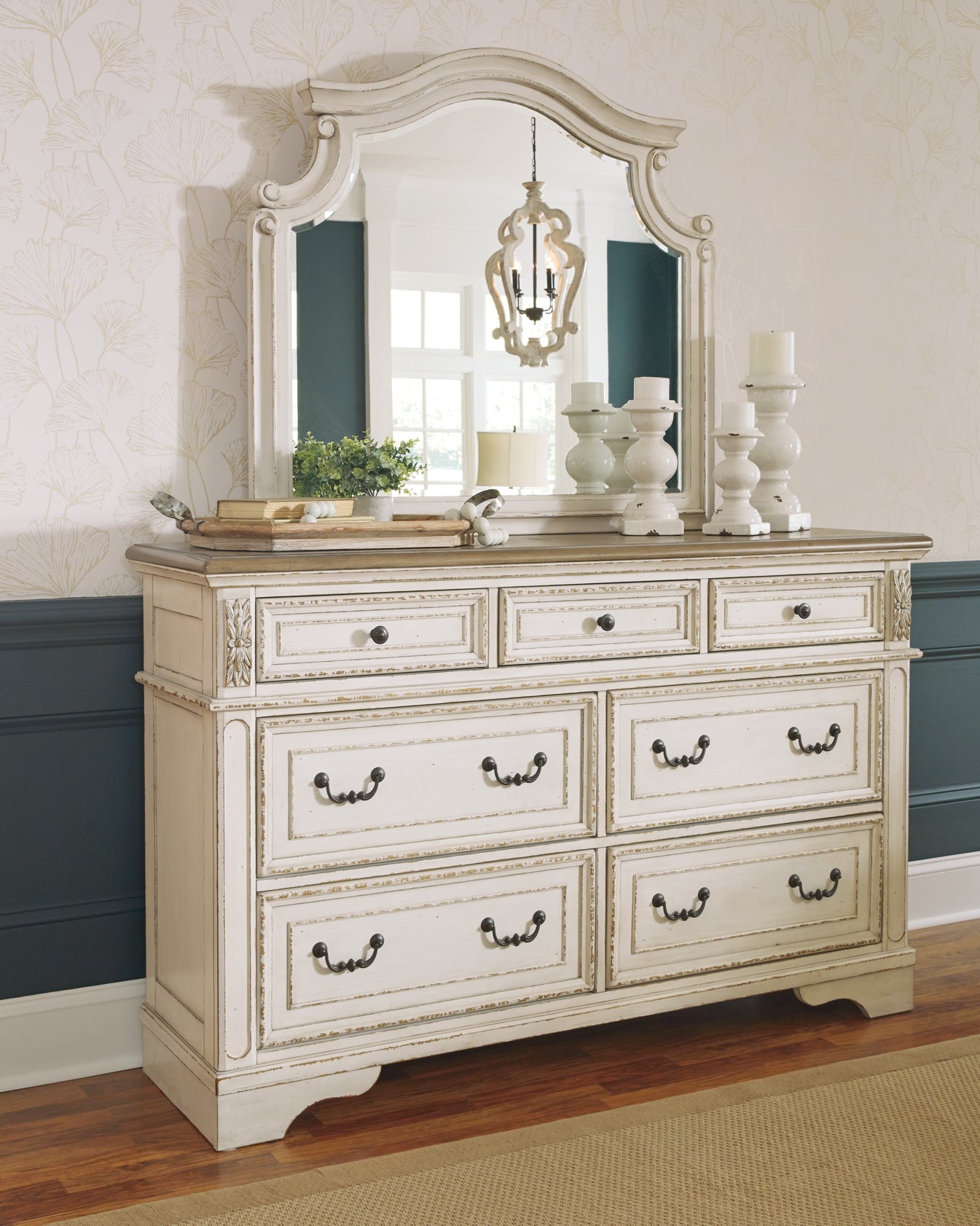 Realyn Queen Upholstered Panel Bed with Mirrored Dresser and Chest Signature Design by Ashley®