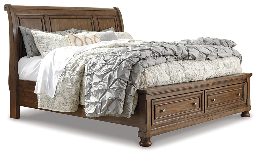 Flynnter Queen Sleigh Bed with 2 Storage Drawers with Mirrored Dresser, Chest and 2 Nightstands Signature Design by Ashley®