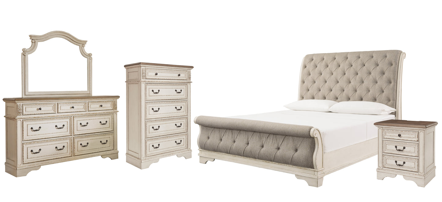 Realyn California King Sleigh Bed with Mirrored Dresser, Chest and Nightstand Signature Design by Ashley®