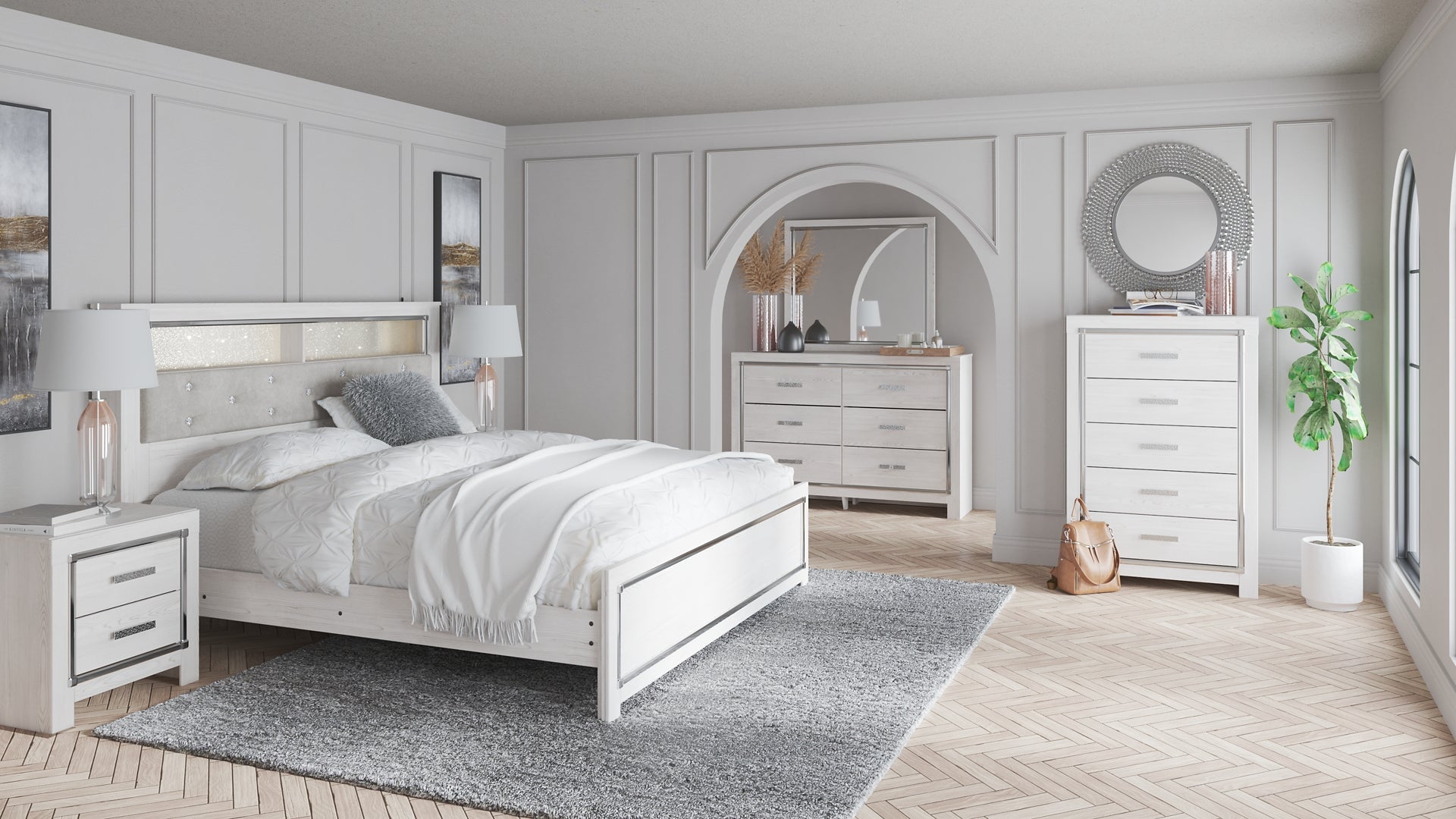 Altyra King Bookcase Headboard with Mirrored Dresser Signature Design by Ashley®