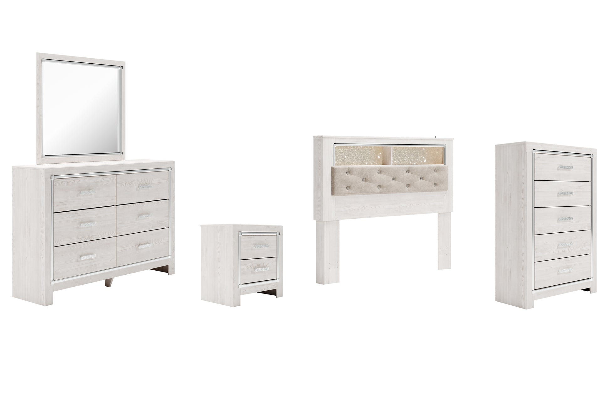 Altyra Queen Bookcase Headboard with Mirrored Dresser, Chest and Nightstand Signature Design by Ashley®