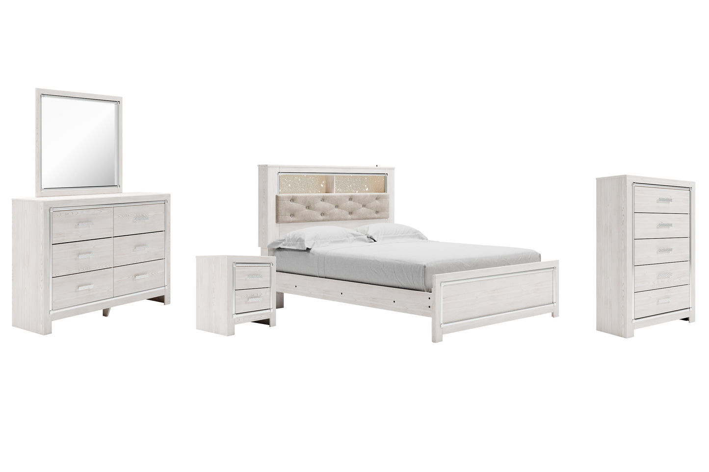 Altyra Queen Panel Bookcase Bed with Mirrored Dresser, Chest and Nightstand Signature Design by Ashley®