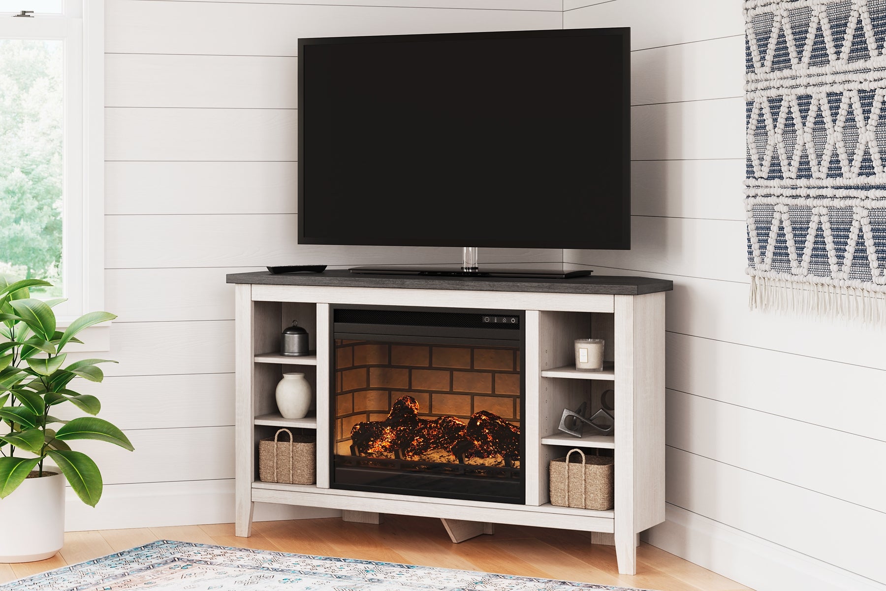 Dorrinson Corner TV Stand with Electric Fireplace Signature Design by Ashley®